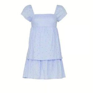 RTR NOW Eyelet Babydoll Dress in Blue Medium Womens Mini